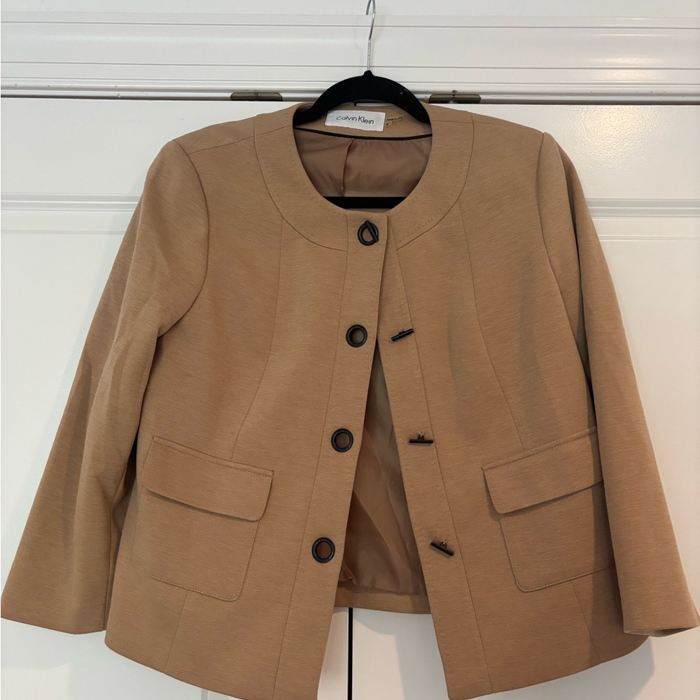Calvin Klein Tan Blazer Structured Collarless Design